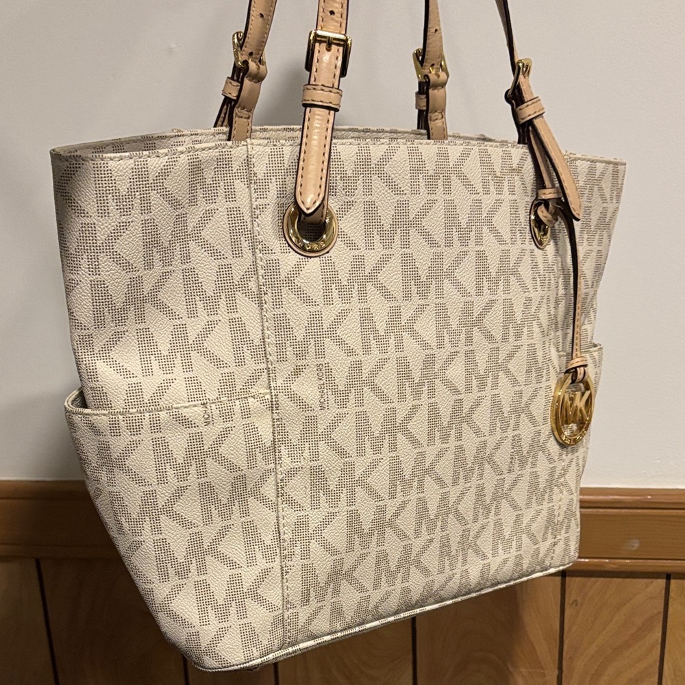 Michael Kors Beige and Gold Logo Tote